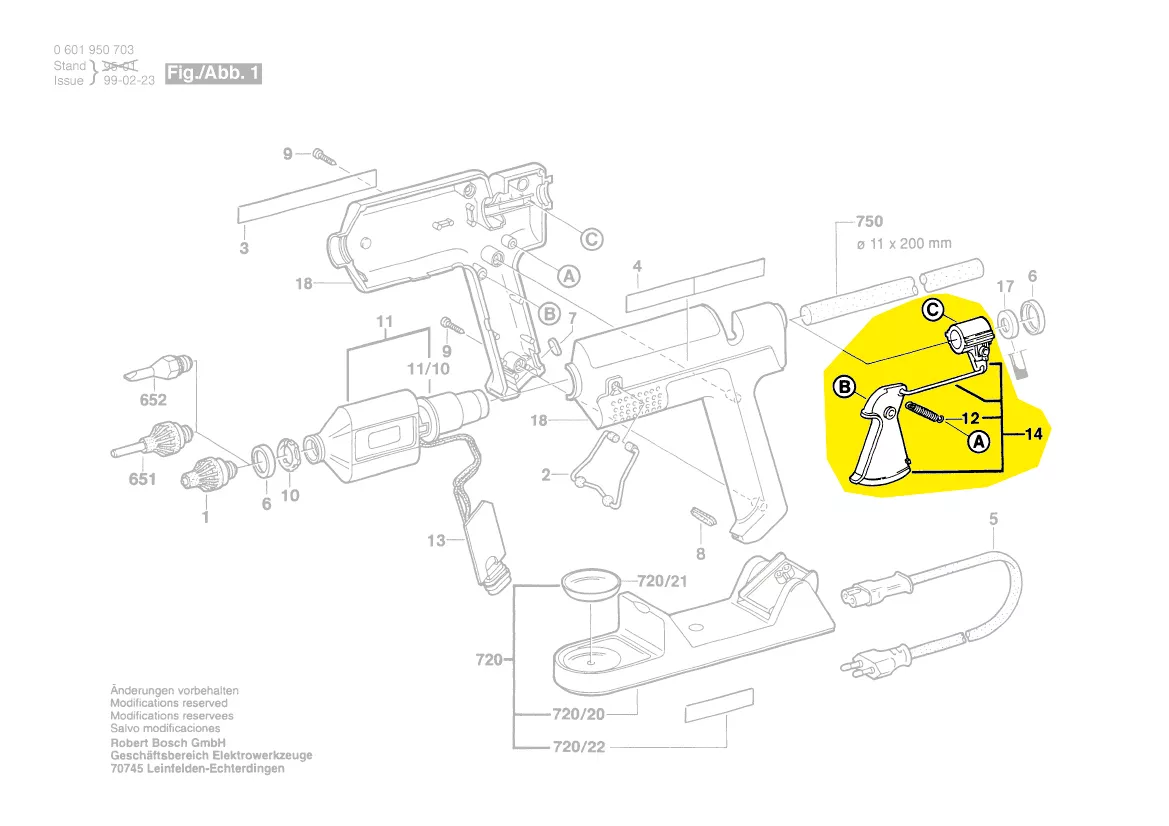 gachette pistolet à colle réf. 1 609 202 404 BOSCH